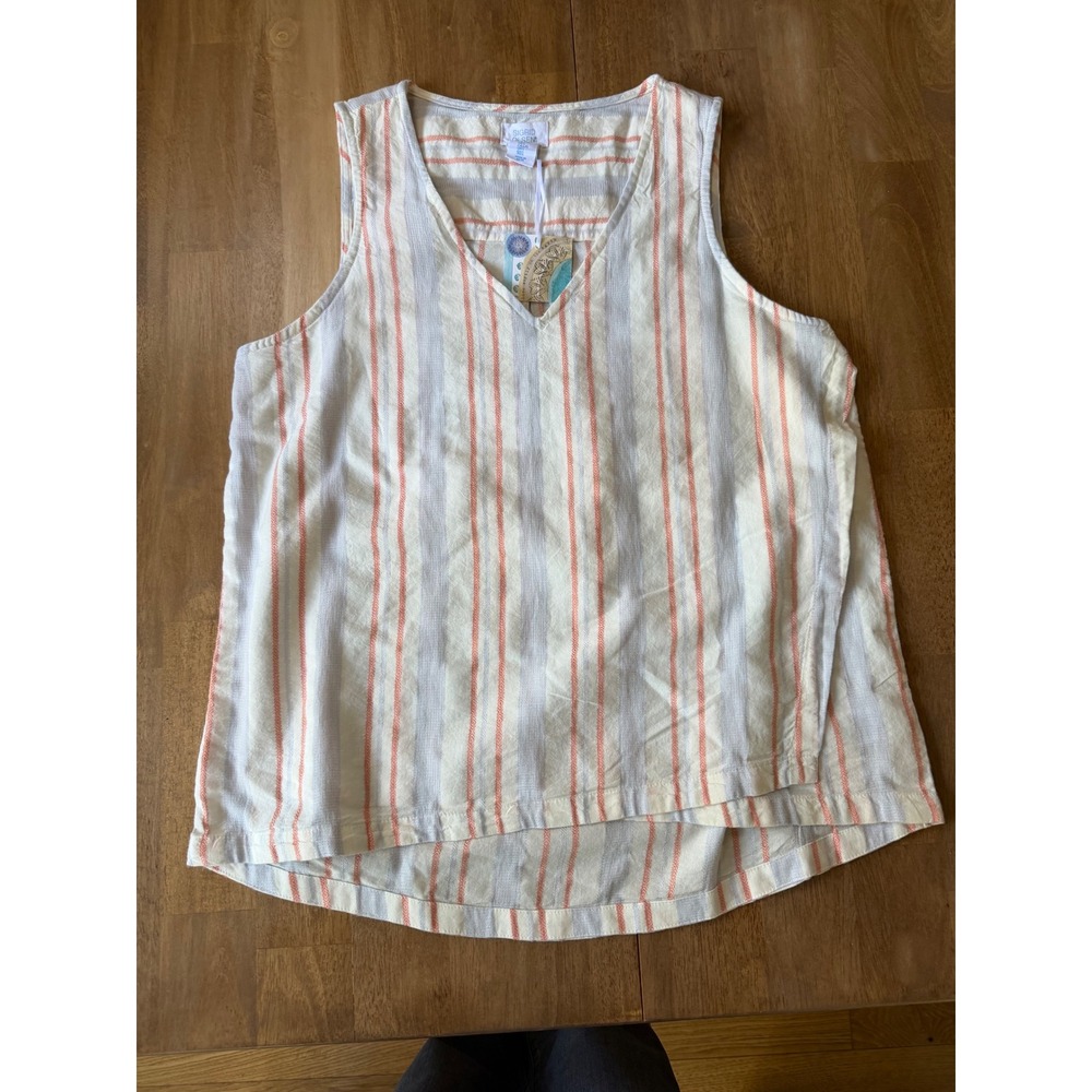 Sigrid Olsen Women Large Orange Grey Striped V-Neck Sleeveless Tank Top NWT